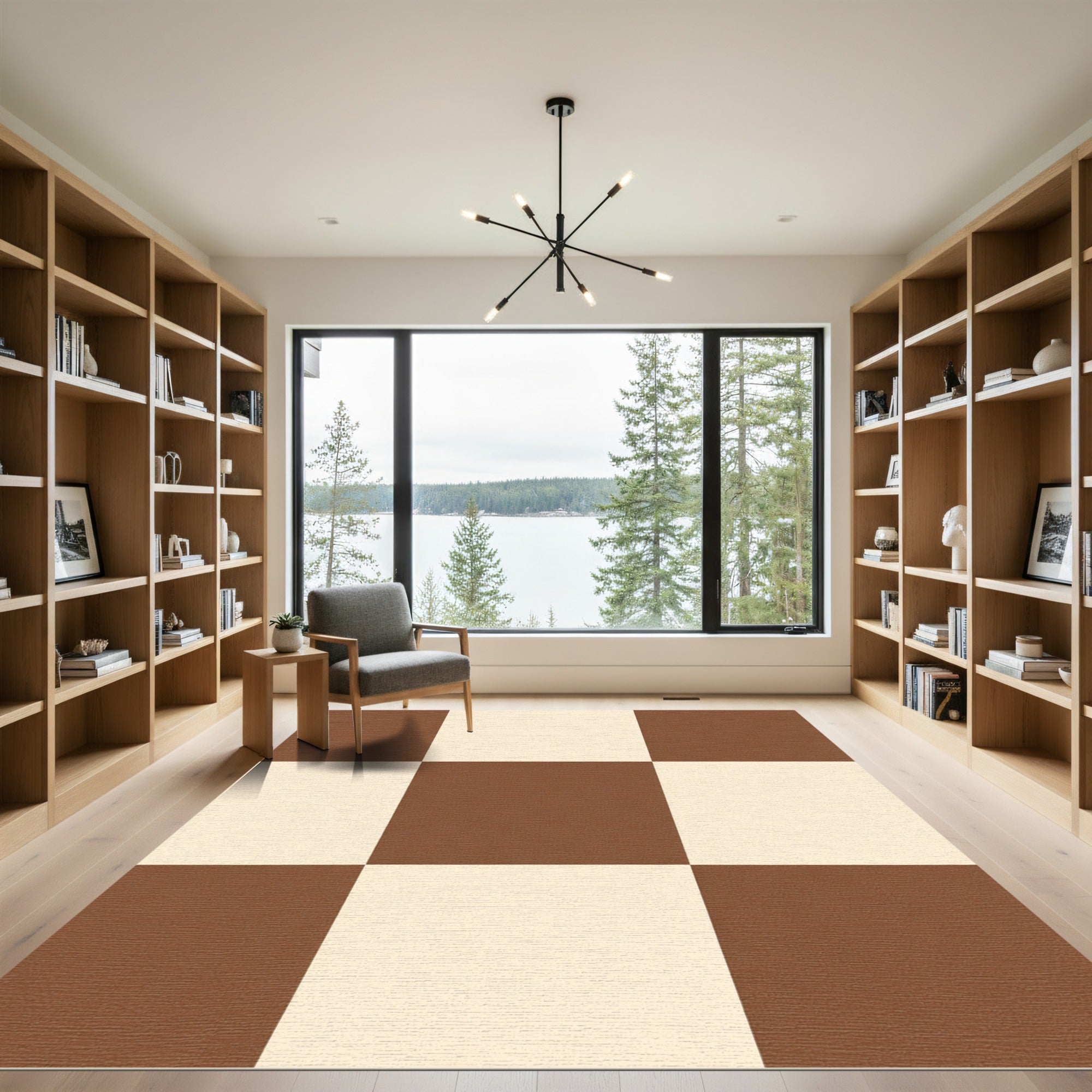 Brown Cream Checkerboard Squares Rug