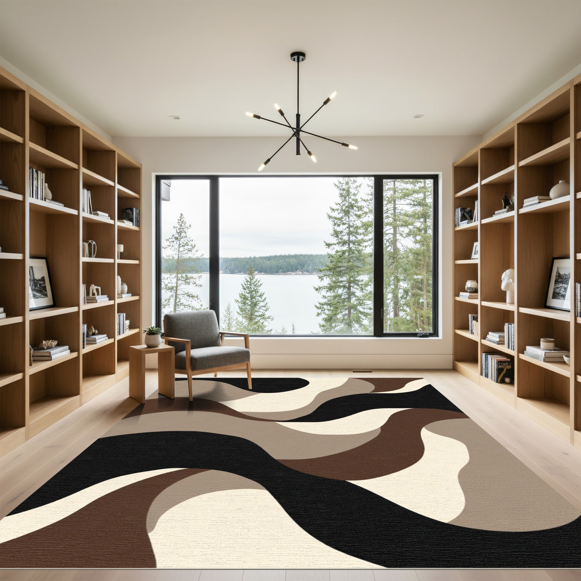 Abstract Earthy Wavy Bands Rug