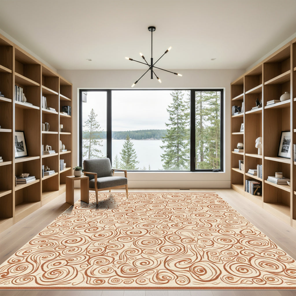 Ornate Brown Swirl Organic Abstract Rug