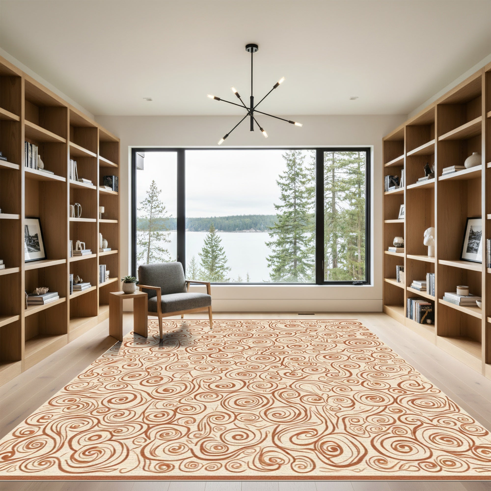 Ornate Brown Swirl Organic Abstract Rug