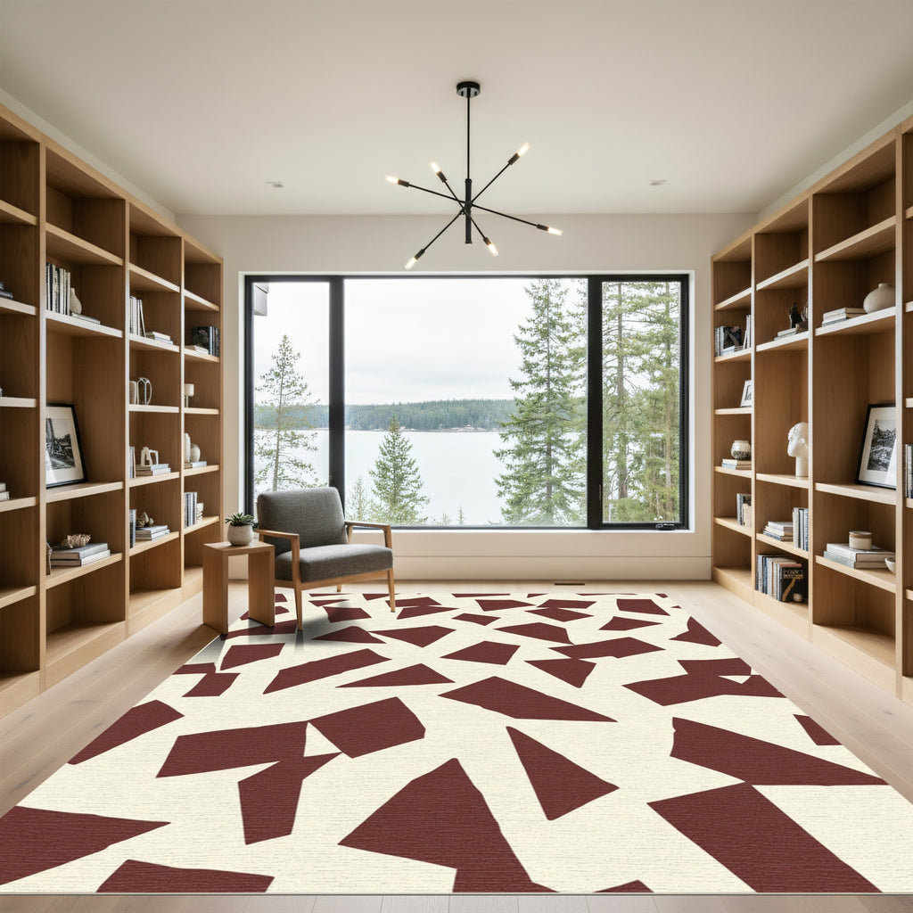 Deep Crimson Irregular Shapes Rug