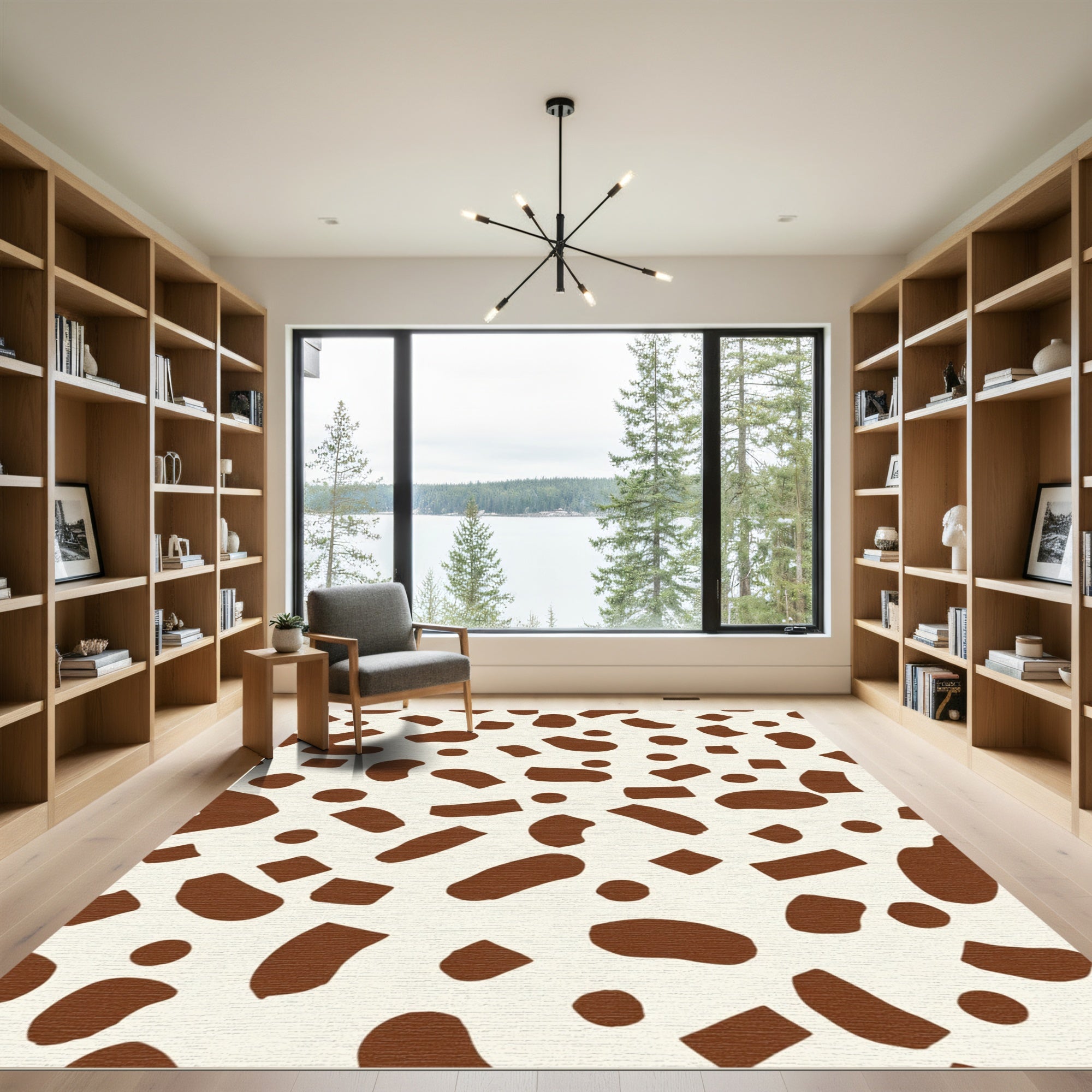 Brown Spotted Cream Abstract Shapes Rug