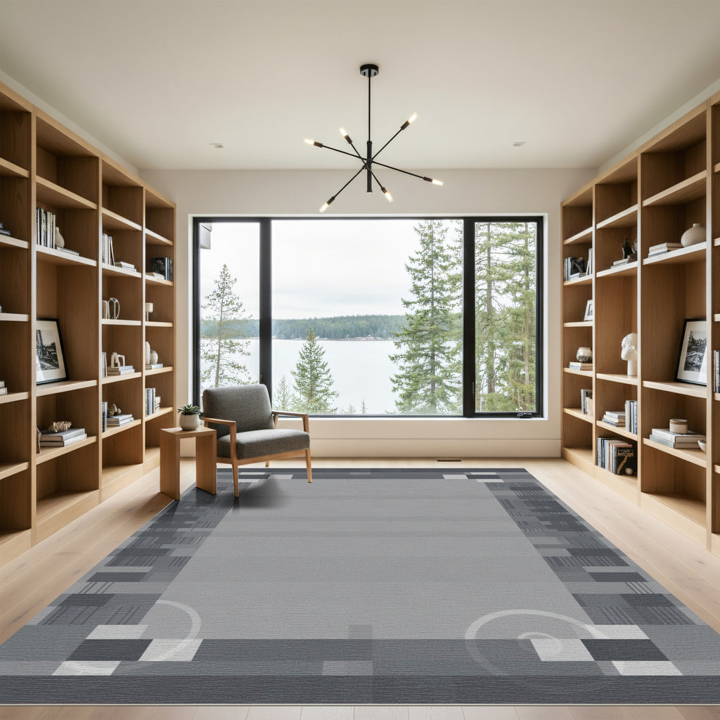Modern Gray Geometric Block Rug