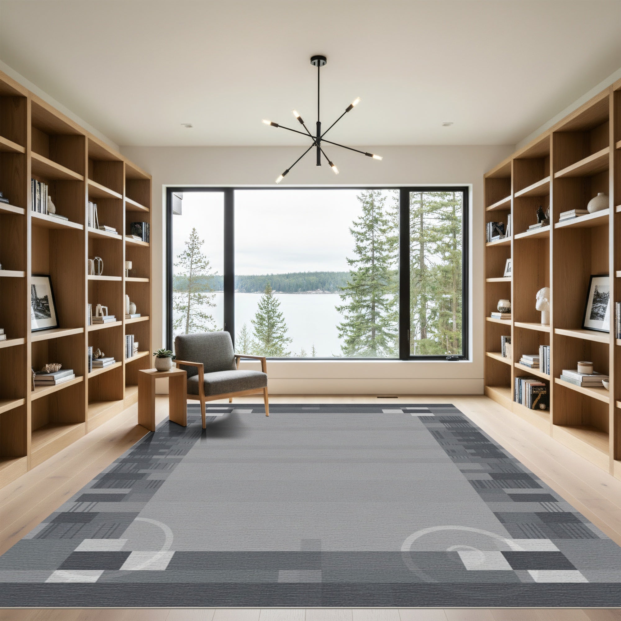 Modern Gray Geometric Block Rug