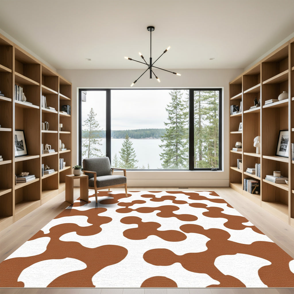 Brown White Organic Blob Composition Rug