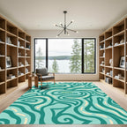 Whimsical Teal Creature Swirls Rug