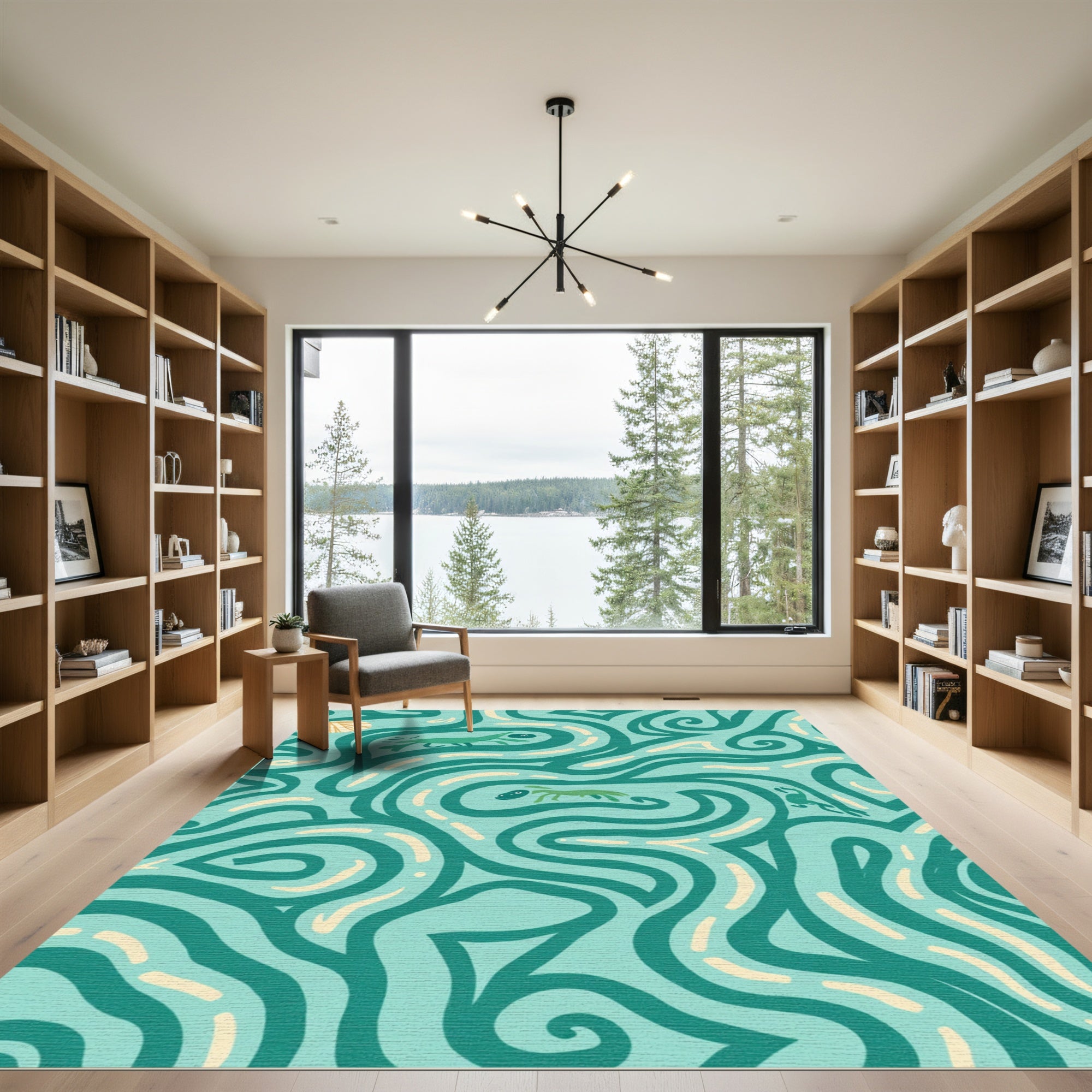 Whimsical Teal Creature Swirls Rug