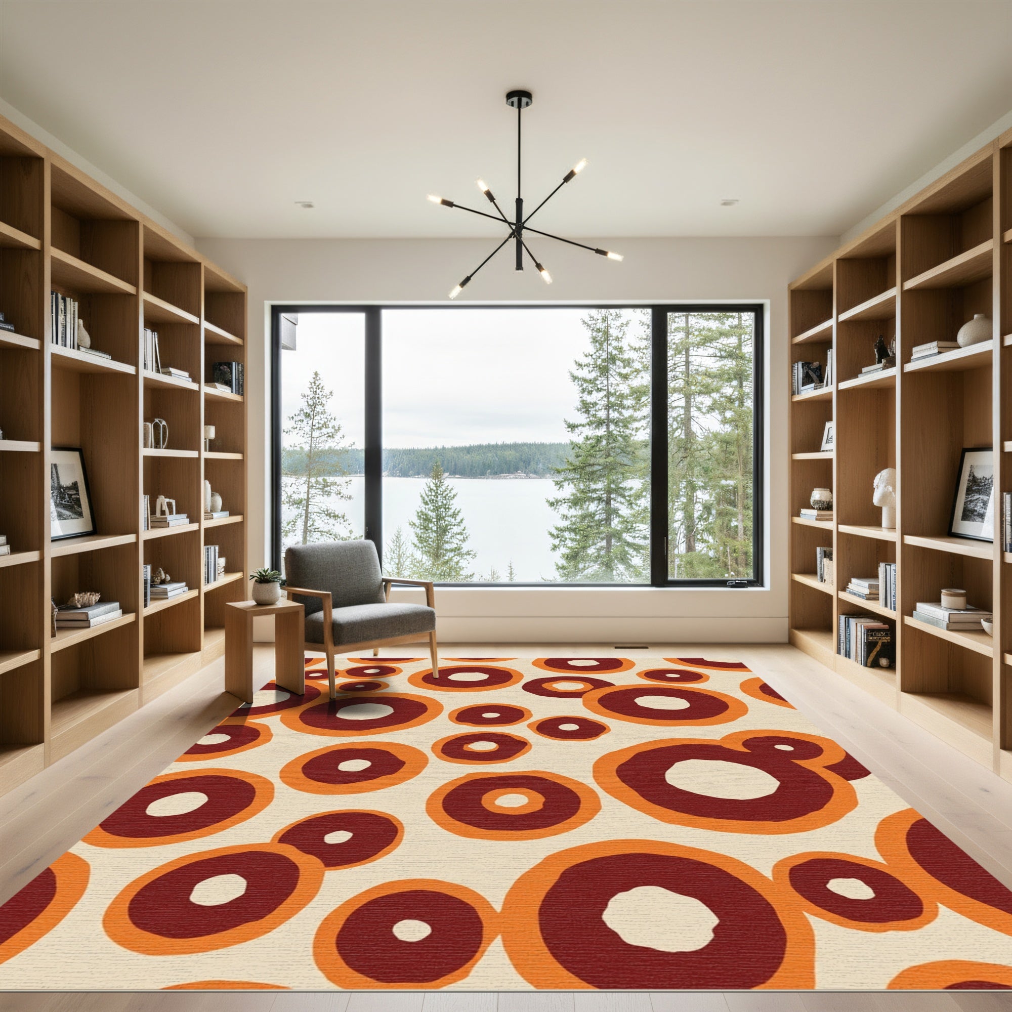 Crimson Orange Concentric Circles Rug