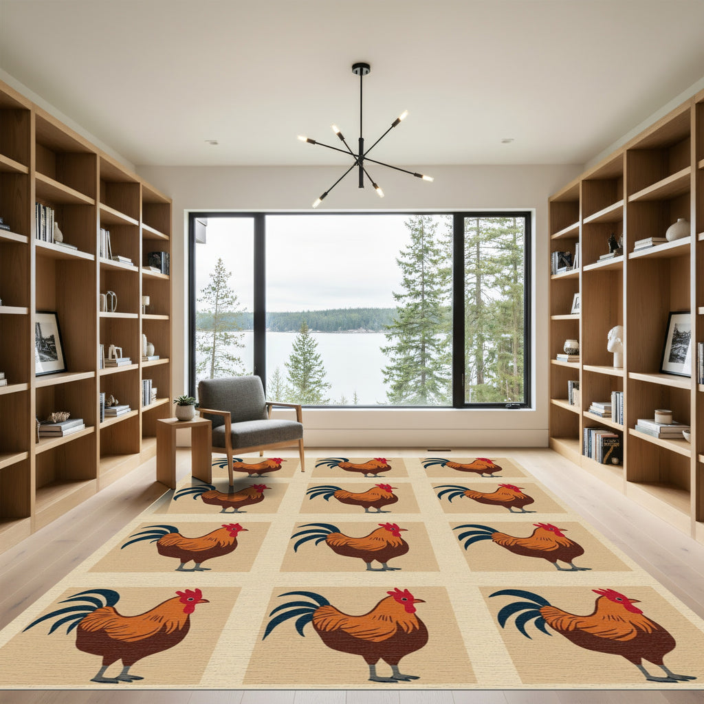 Retro Brown Rooster Repeat Rug