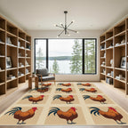 Retro Brown Rooster Repeat Rug