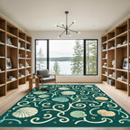 Teal Seashell Swirls Coastal Delight Rug