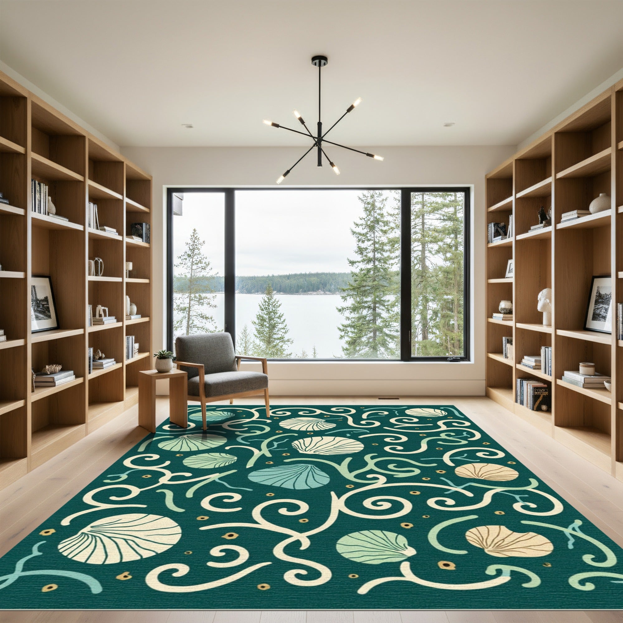 Teal Seashell Swirls Coastal Delight Rug