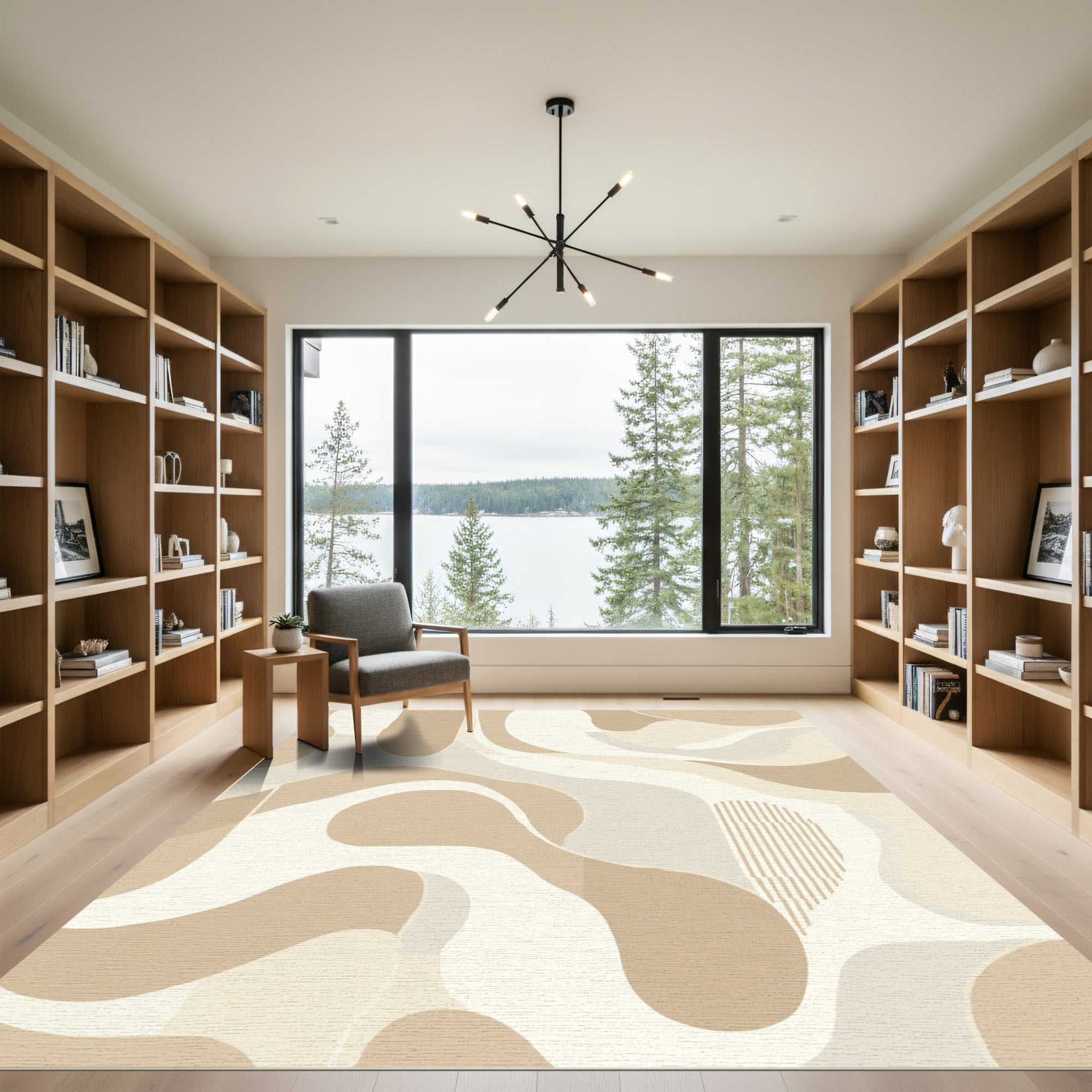 Earthy Beige Organic Abstract Swirl Rug
