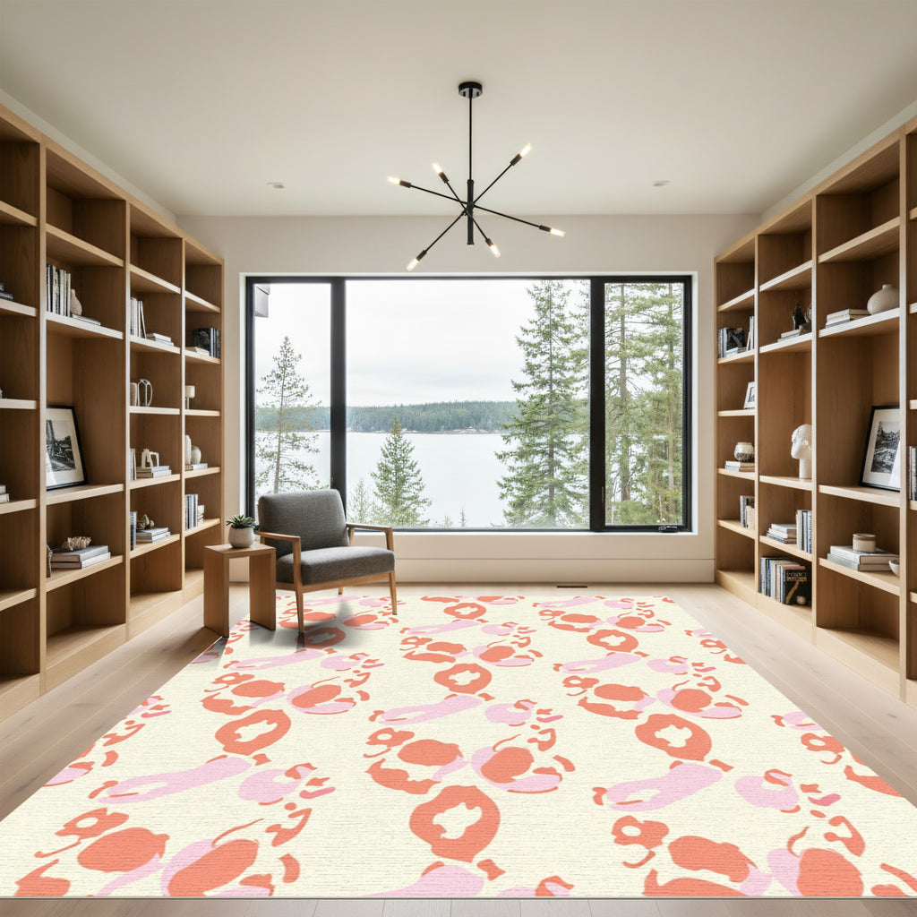 Soft Coral Pink Abstract Floral Rug