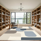 Abstract Blue Taupe Geometric Overlay Rug