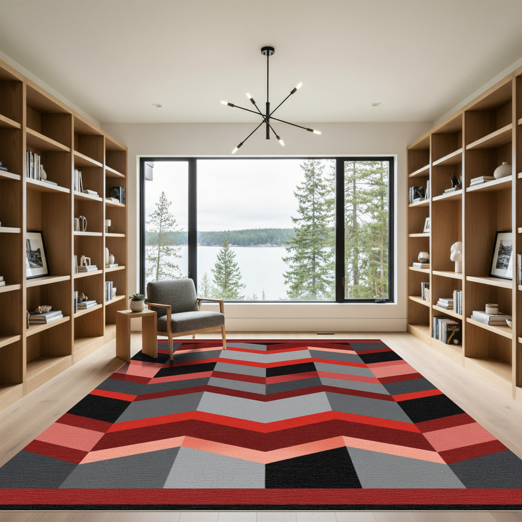 Red Gray Black Chevron Stripes Rug