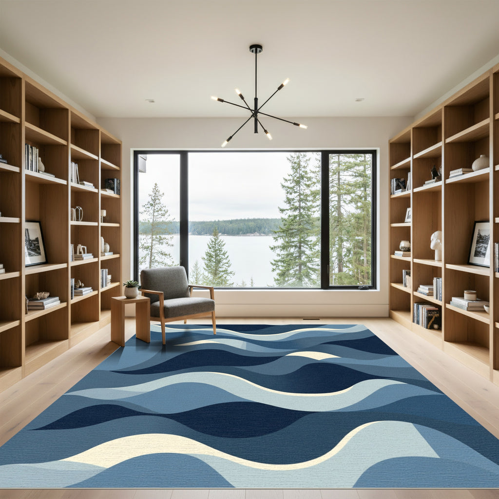 Ocean Waves Blue Abstract Rug
