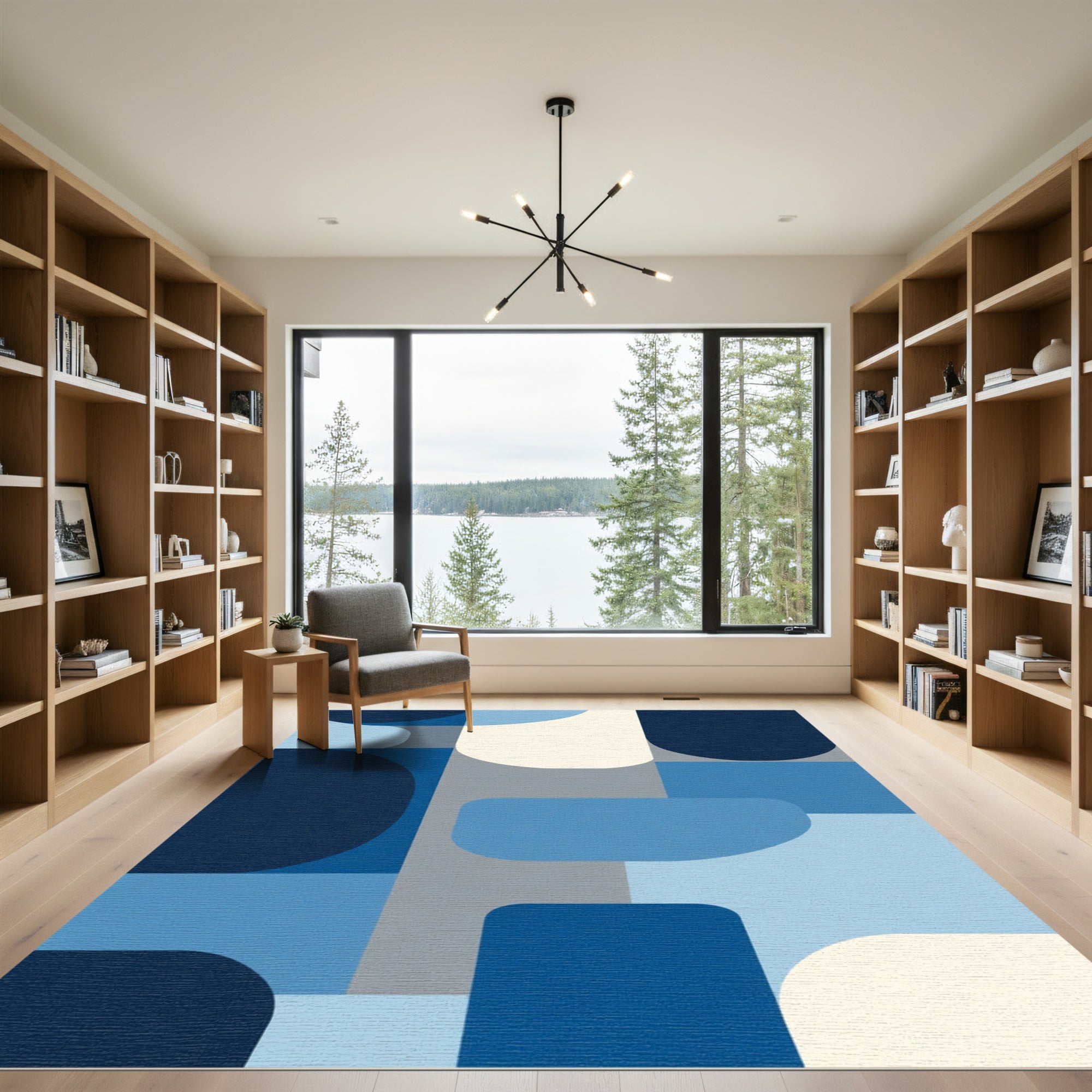 Modern Abstract Geometric Blue Shapes Rug