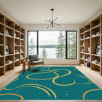 Teal and Gold Swirling Lines Rug