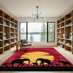 Crimson Sunset Elephant Herd Silhouette Rug