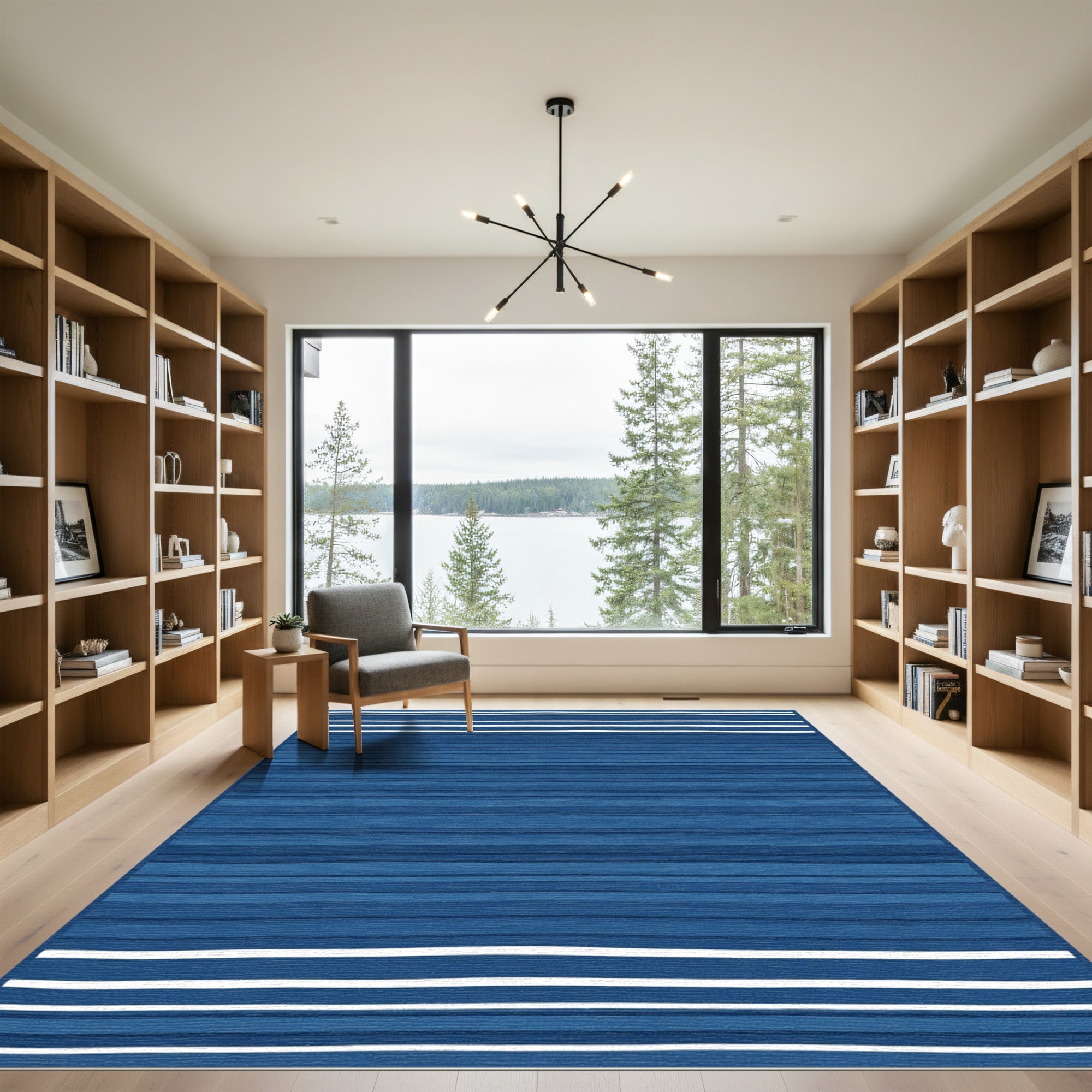 Navy Blue Subtle Stripe Horizontal Rug