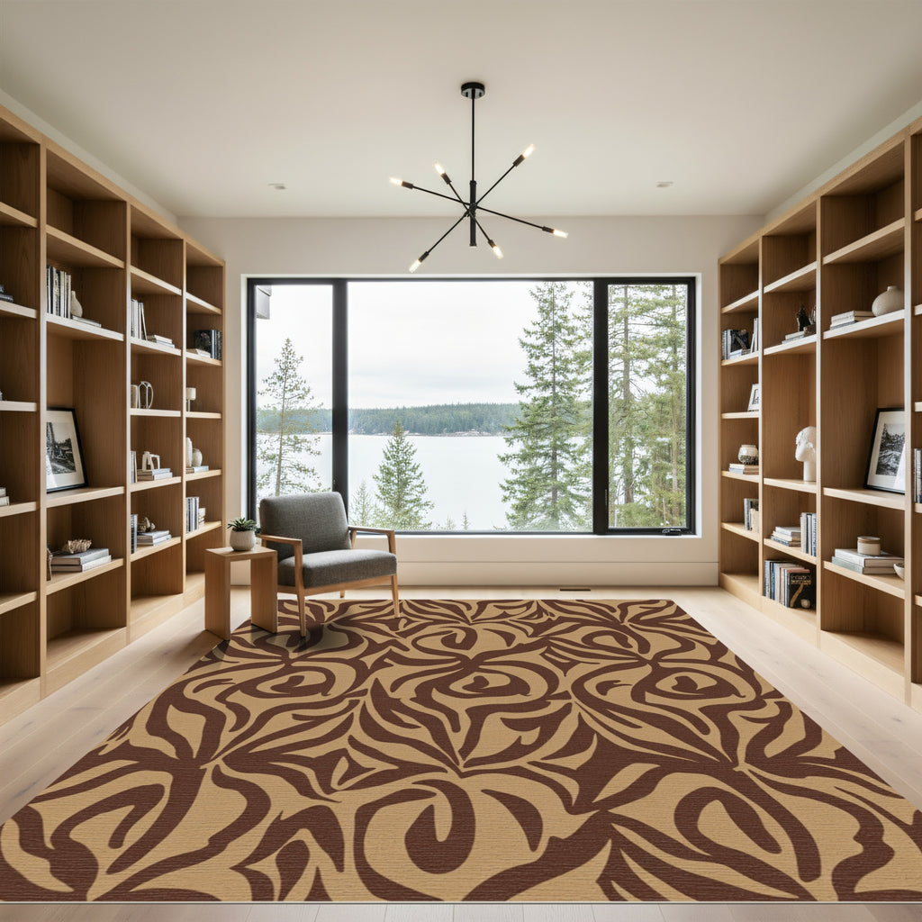 Earthy Brown Swirl Abstract Rug
