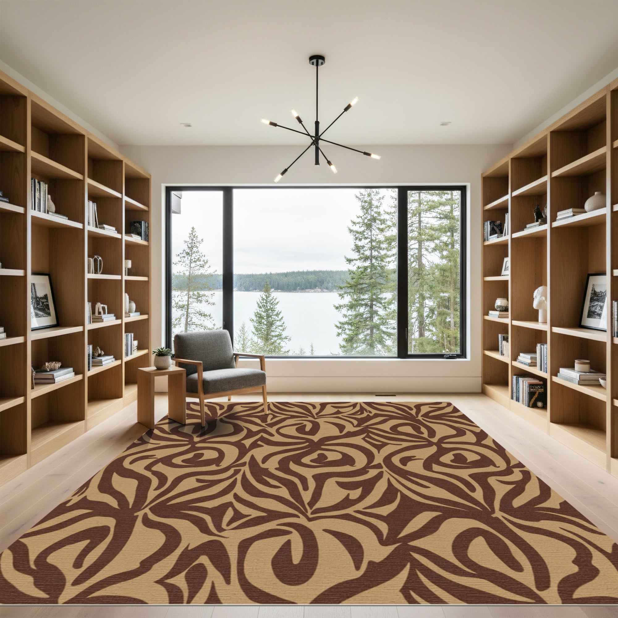 Earthy Brown Swirl Abstract Rug