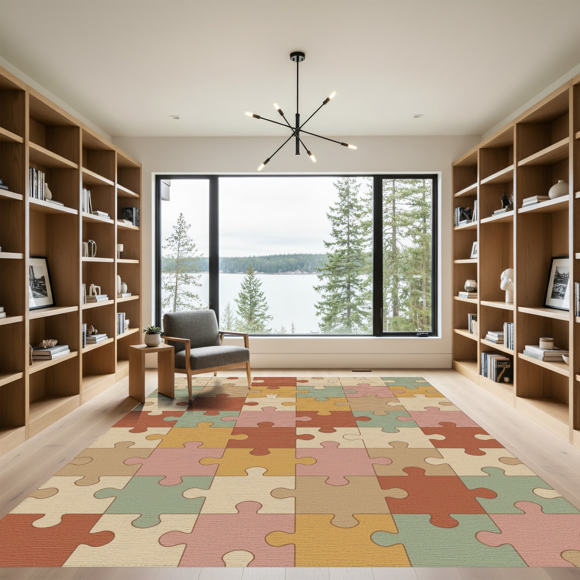 Retro Puzzle Piece Collage Rug