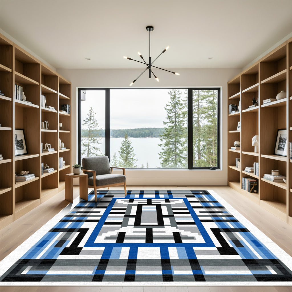 Blue Gray Geometric Window Rug