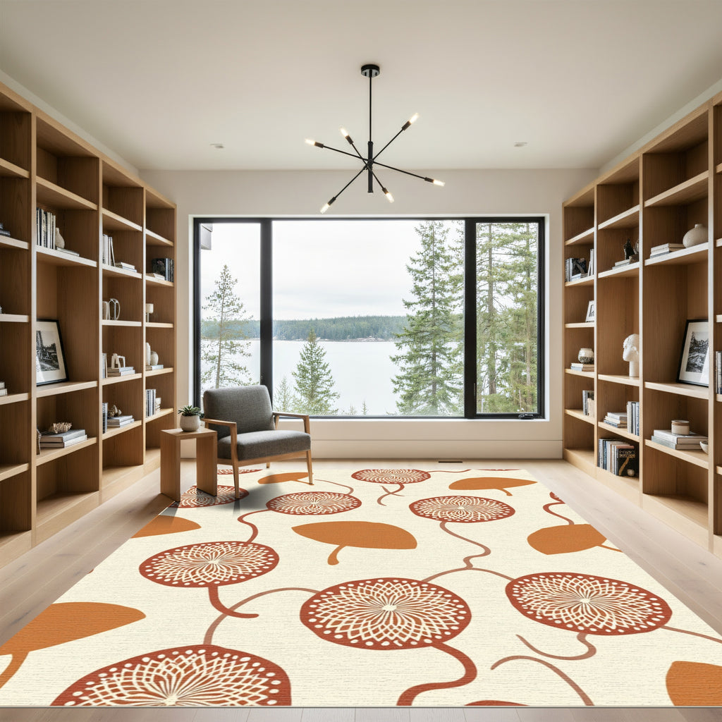 Terra Cotta Sunburst Organic Leaf Rug