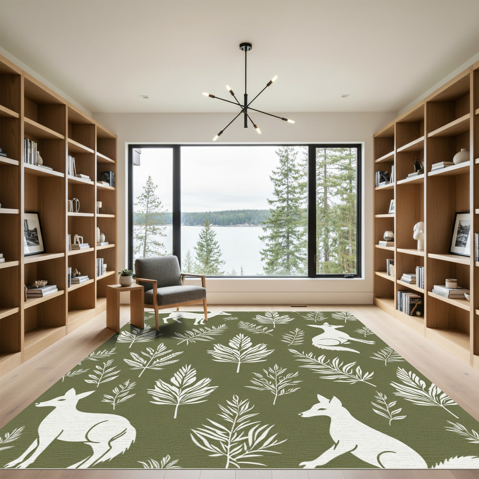 White Fox And Fern Botanical Rug