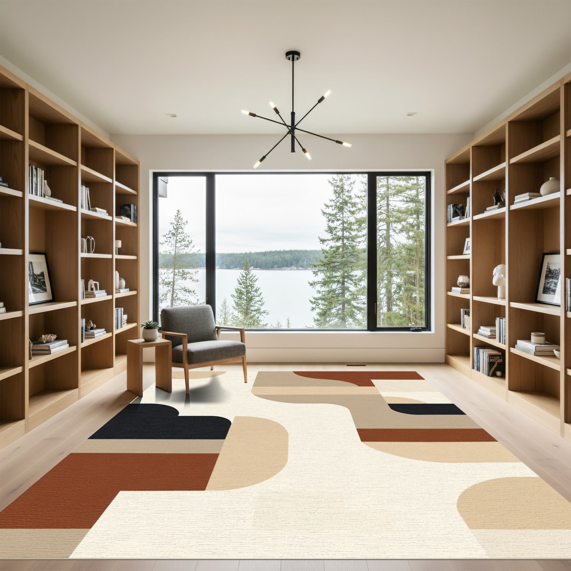 Abstract Terracotta Geometric Blocks Rug