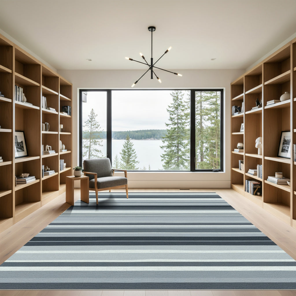 Cool Gray Thin Horizontal Stripe Rug