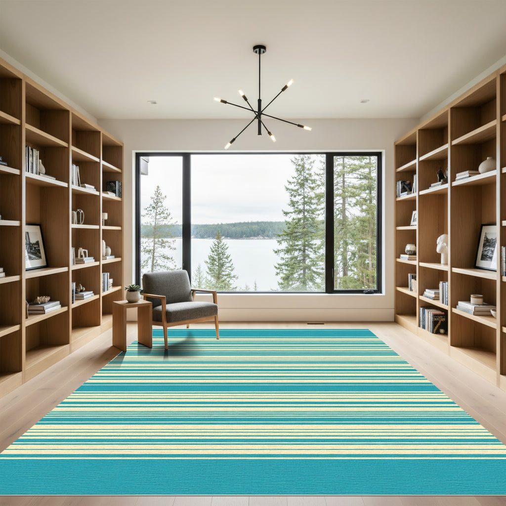 Aqua Cream Horizontal Stripe Rug