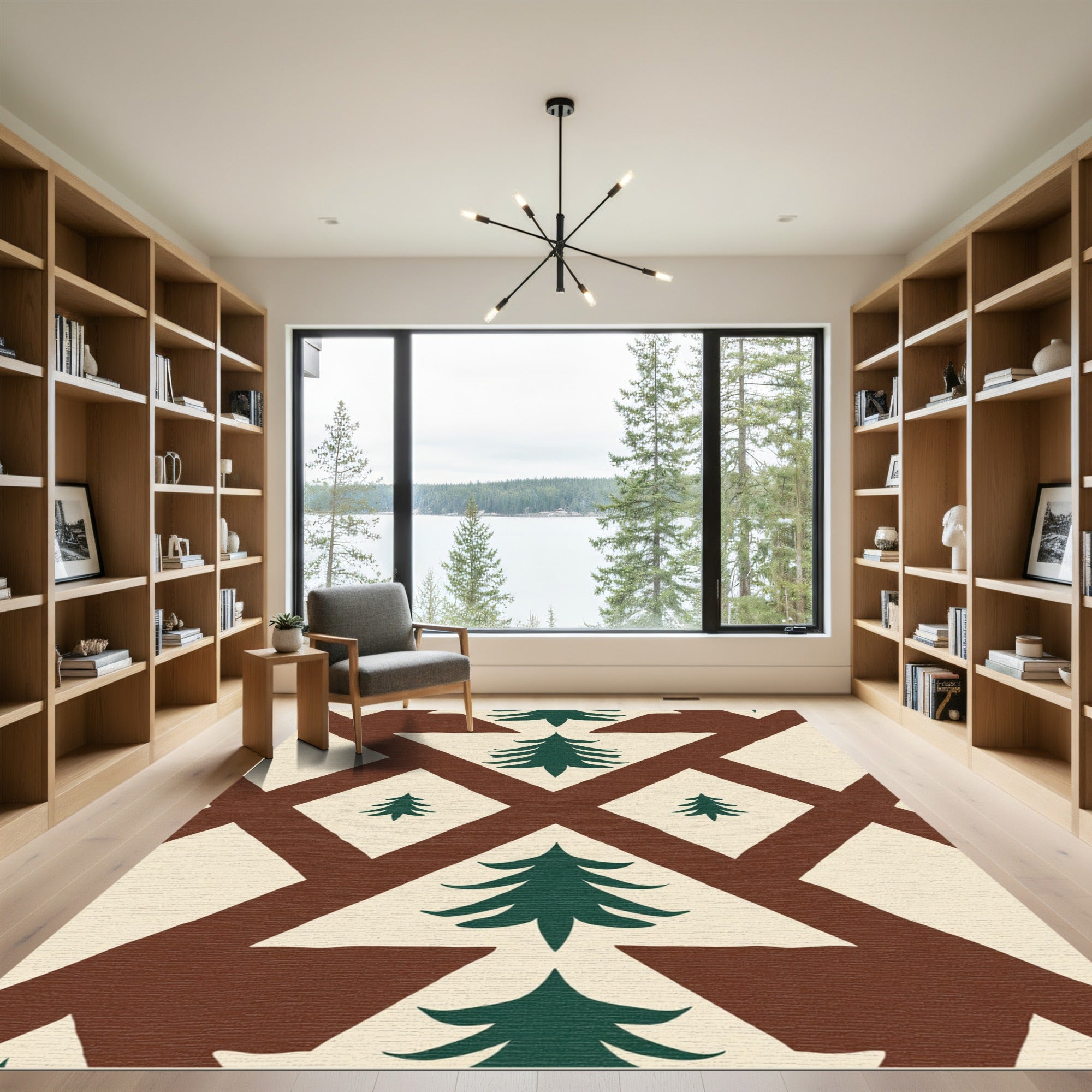 Forest Green Pine Woodland Lattice Rug