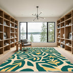 Deep Teal Yellow Botanical Vine Rug