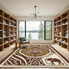 Brown Ivory Golden Elephant Medallion Rug