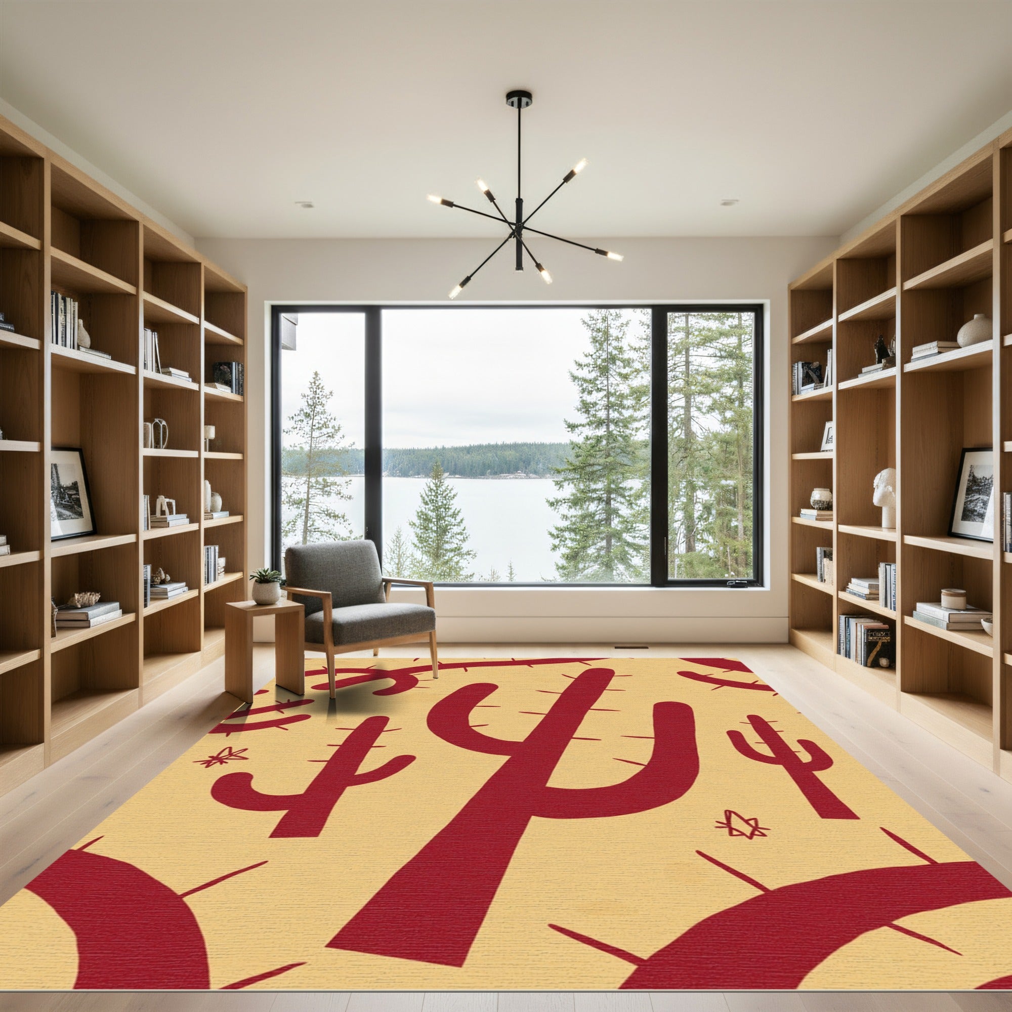 Red Cactus Desert Pattern Rug
