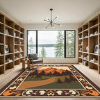 Orange Mountain Forest Landscape Border Rug