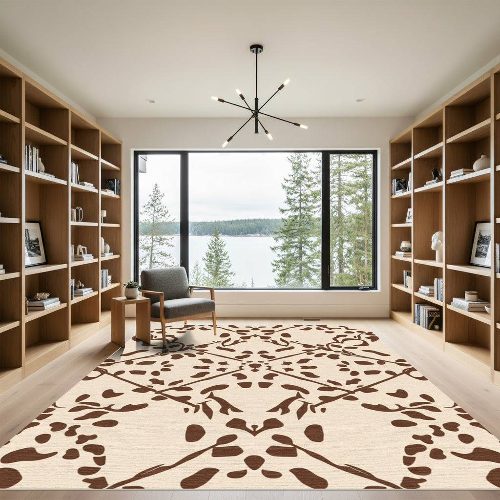 Ecru Brown Ogee Mirror Layout Rug