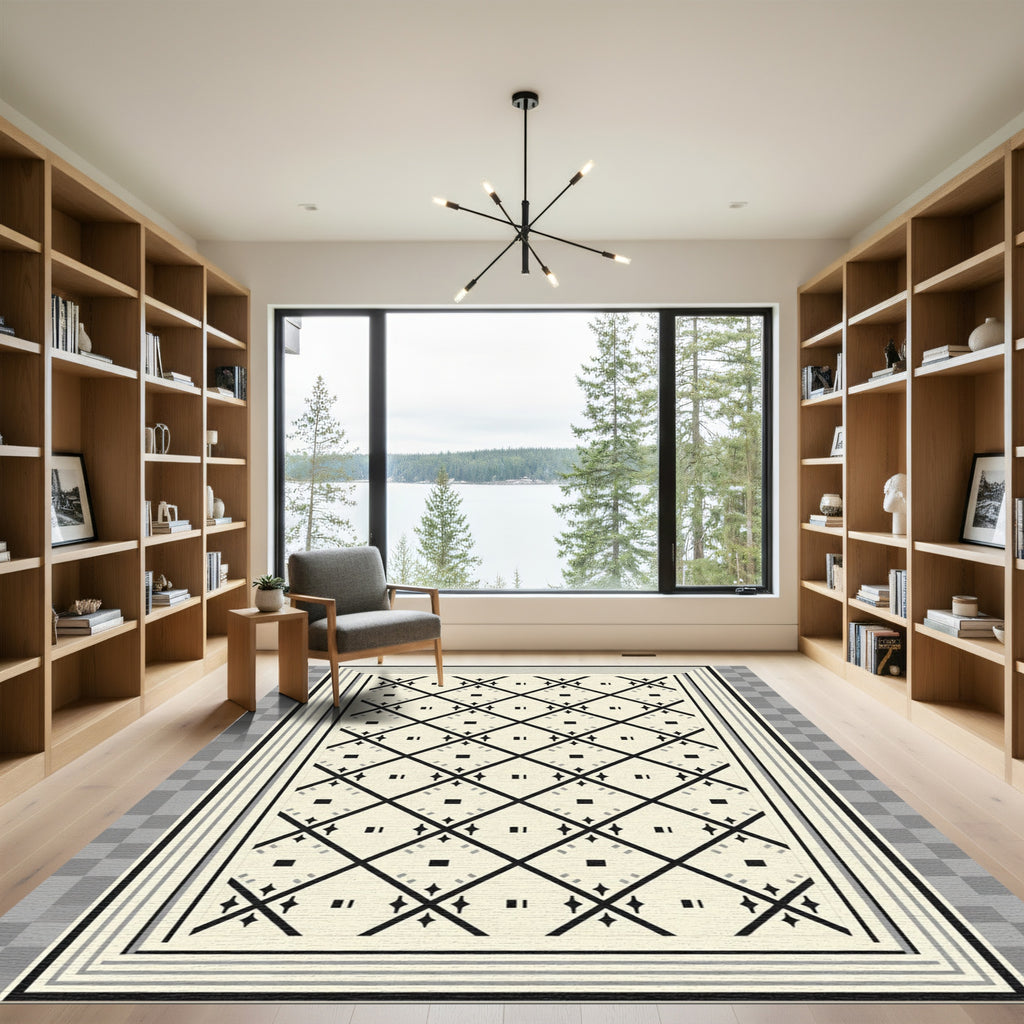 Geometric Diamond Lattice Cream Rug
