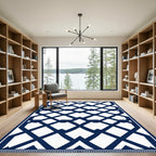 Navy Blue Geometric Lattice Rug