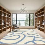 Cream Blue Organic Flowing Lines Rug