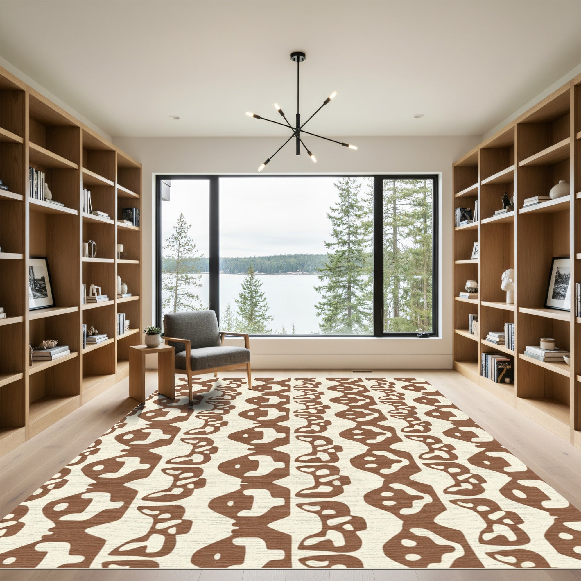 Brown Abstract Organic Vertical Stripe Rug