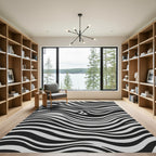 Abstract Black White Zebra Waves Rug