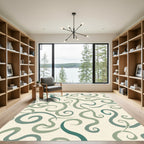 Teal Swirls on Cream Background Rug