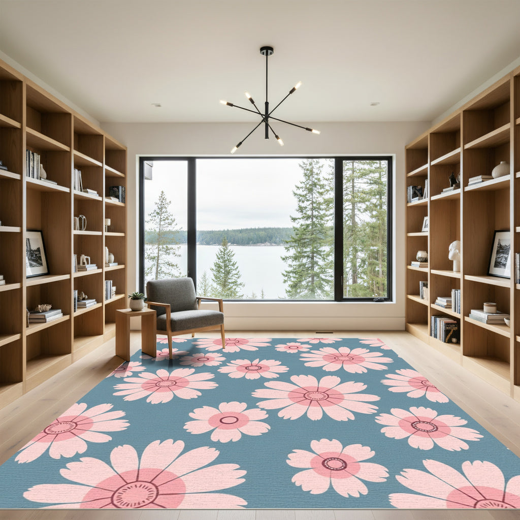 Pastel Pink Daisy Meadow Rug