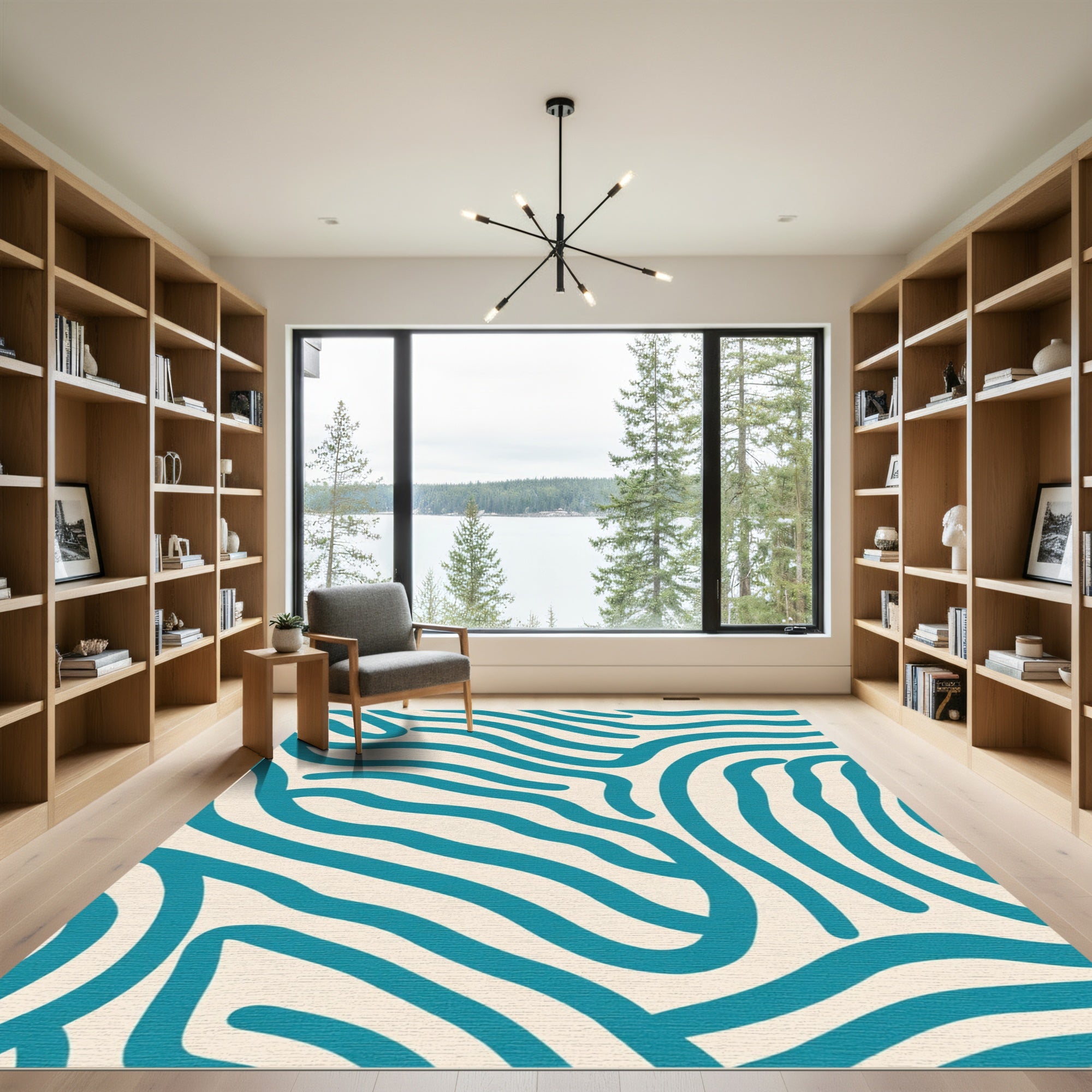 Teal Abstract Wavy Lines Rug