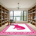 Pink Sitting Cat Ornate Border Rug