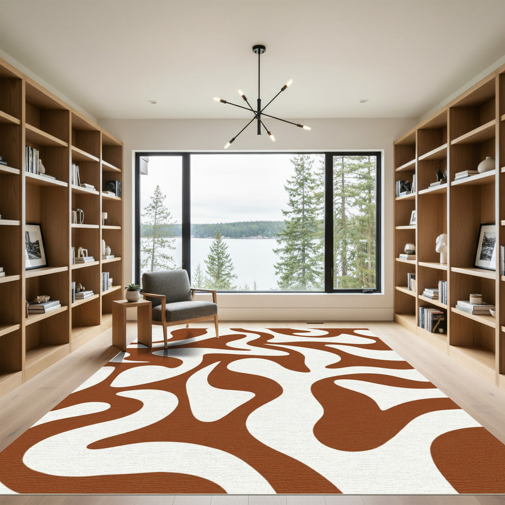 Brown and Cream Swirl Abstract Rug